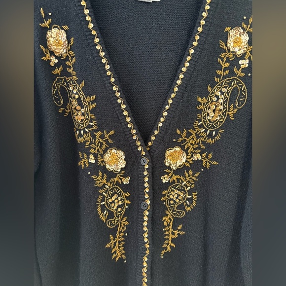 Alfred Dunner Black Cardigan with Gold Embroidery - Picture 2 of 8